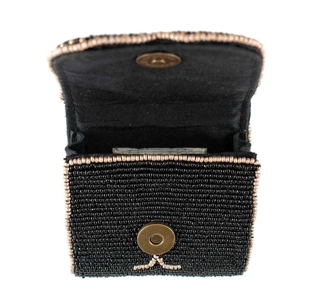 Black Cat Earbud Case/Keychain Wallet - Hand Beaded
