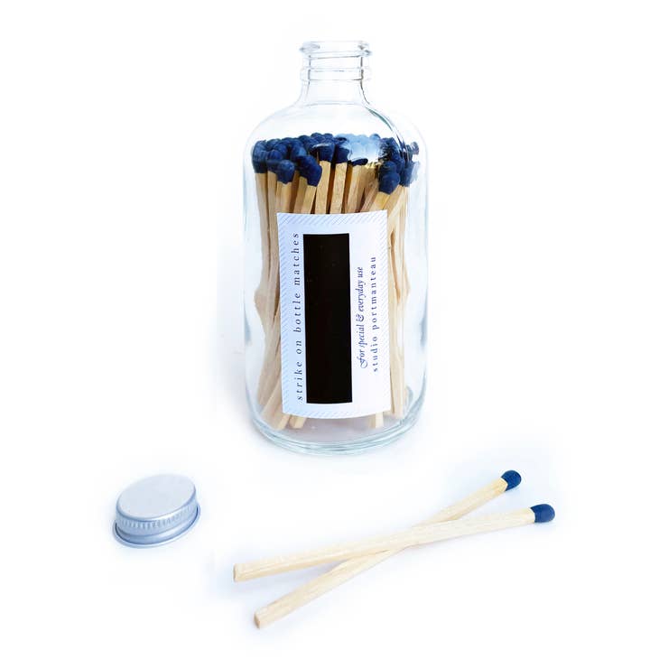 Dark Blue Candle Match Jar - 4" long wooden matches - Nocturne LLC