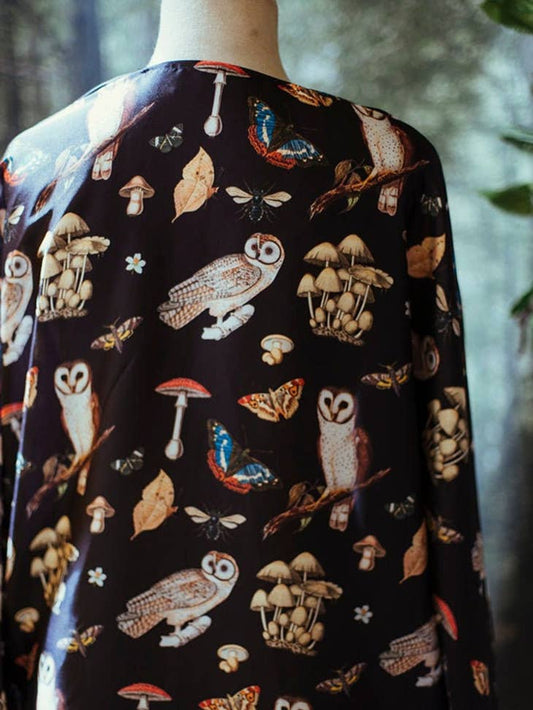Dark Forest Mushroom & Owl Kimono - Nocturne LLC