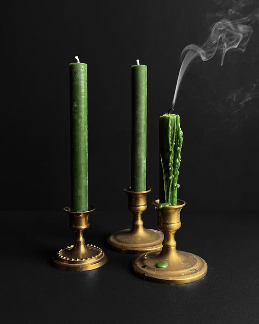 Deep Green Beeswax Candlesticks by Graveyard Wanders - Nocturne LLC