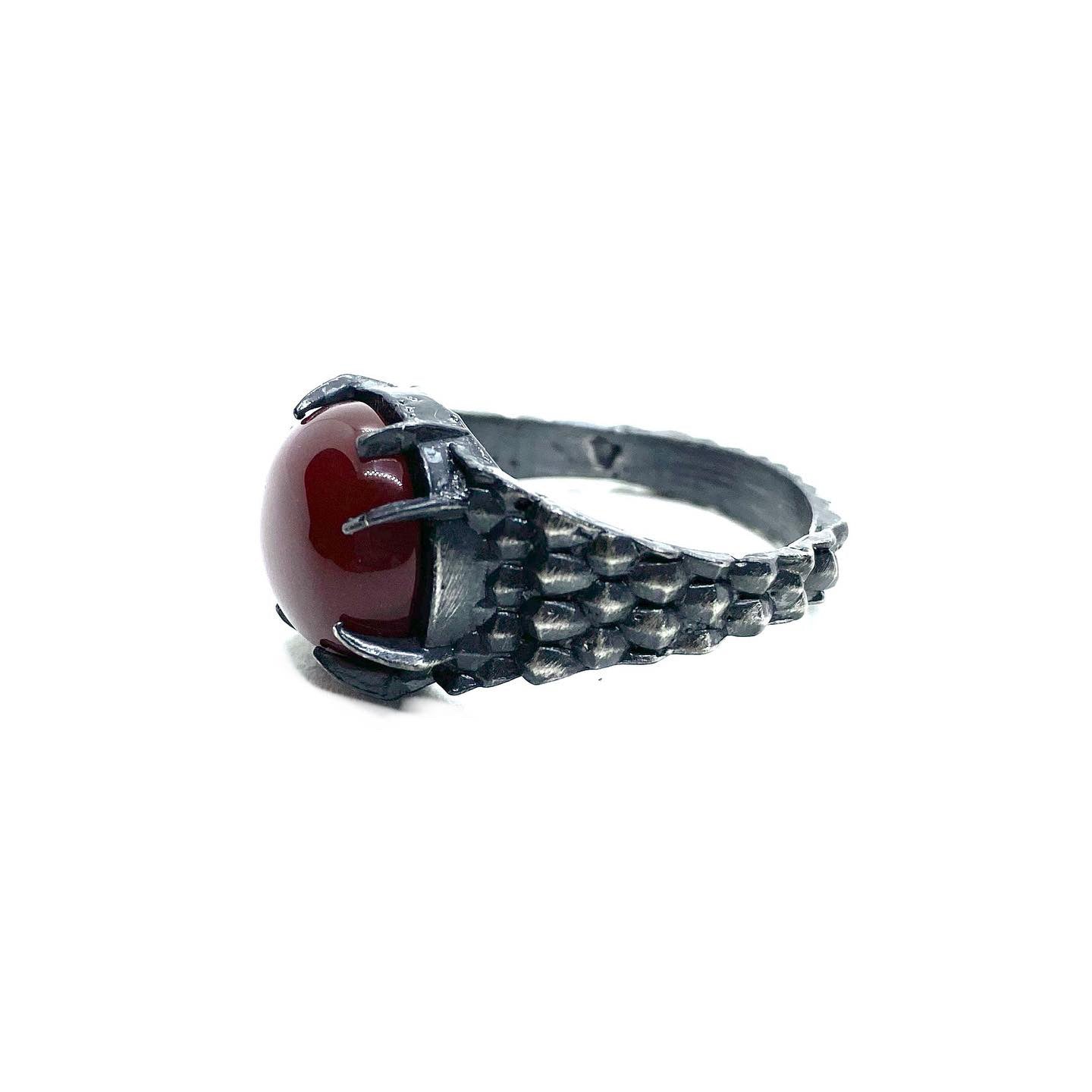 Dragon’s Claw Ring with Carnelian in Sterling Silver (size 14) - Nocturne LLC