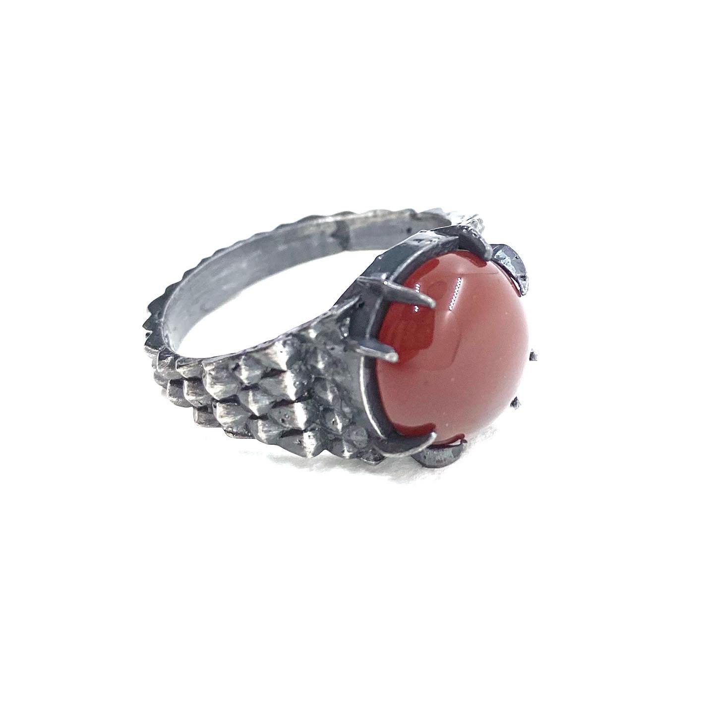 Dragon’s Claw Ring with Carnelian in Sterling Silver (size 14) - Nocturne LLC