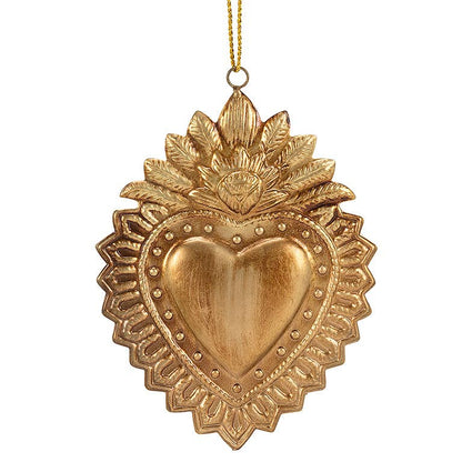 Sacred Heart Antique Gold Plaque Ornament