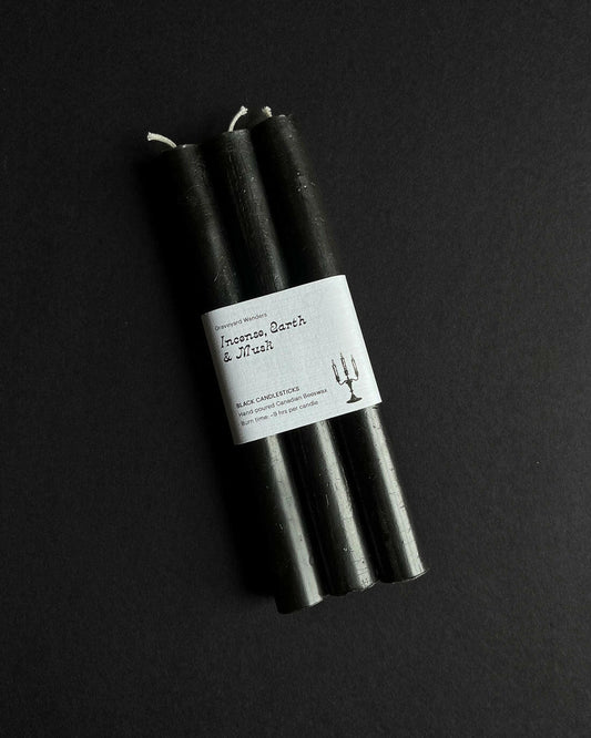 Midnight Black Beeswax Taper Candles ~ Graveyard Wanders