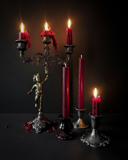 Graveyard Wanders - Deep Red Beeswax Taper Candle