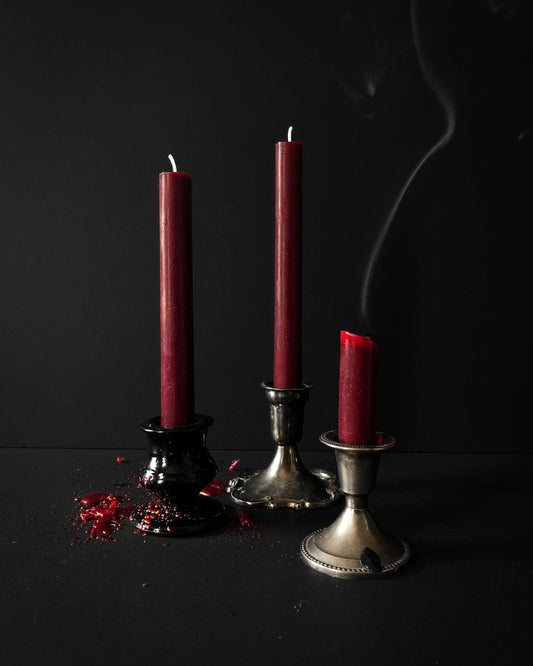 Graveyard Wanders - Deep Red Beeswax Taper Candle