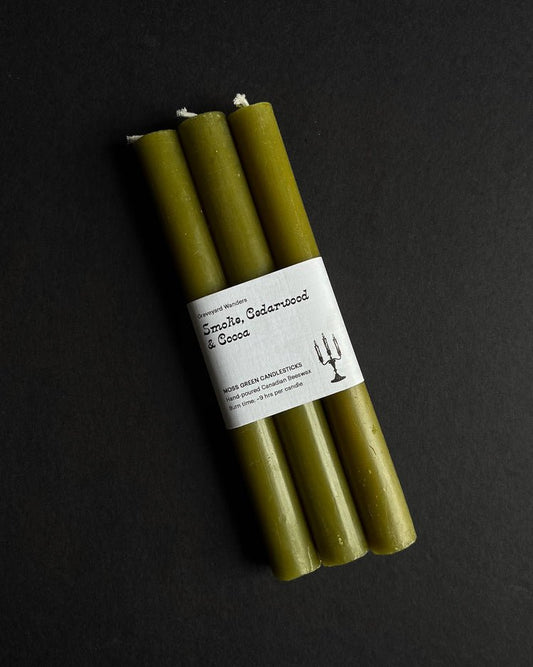 Moss Green Beeswax Taper Candle ~ Graveyard Wanders
