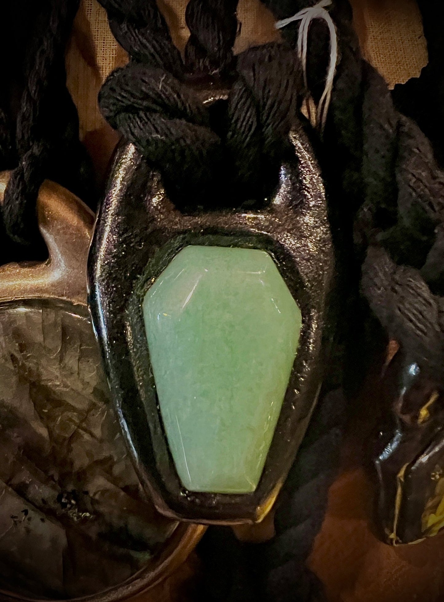 Green Aventurine Coffin Necklace by Become Spellbound - Nocturne LLC