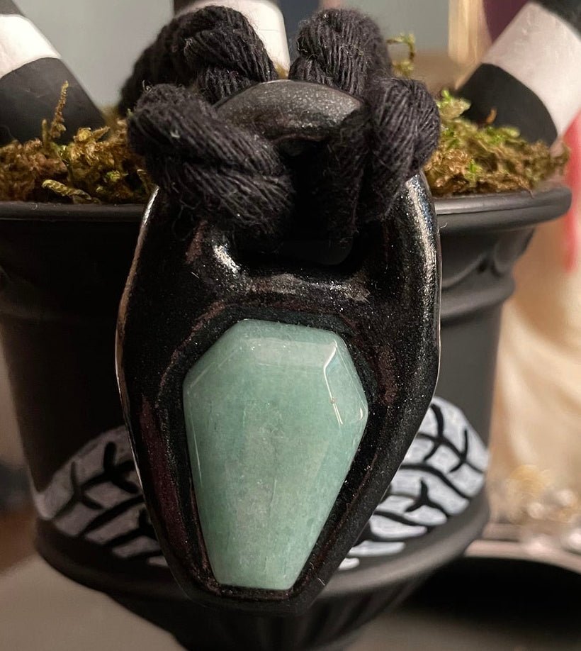Green Aventurine Coffin Necklace by Become Spellbound - Nocturne LLC