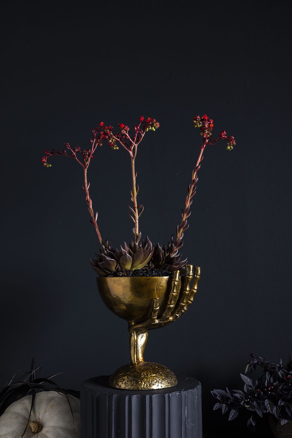 Maleficent - Large Brushed Gold Skeleton Hand Pedestal Bowl - Nocturne LLC