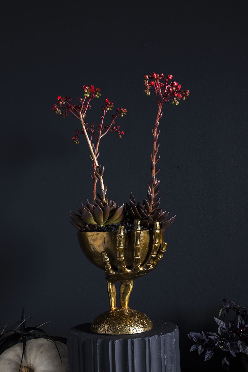 Maleficent - Large Brushed Gold Skeleton Hand Pedestal Bowl - Nocturne LLC
