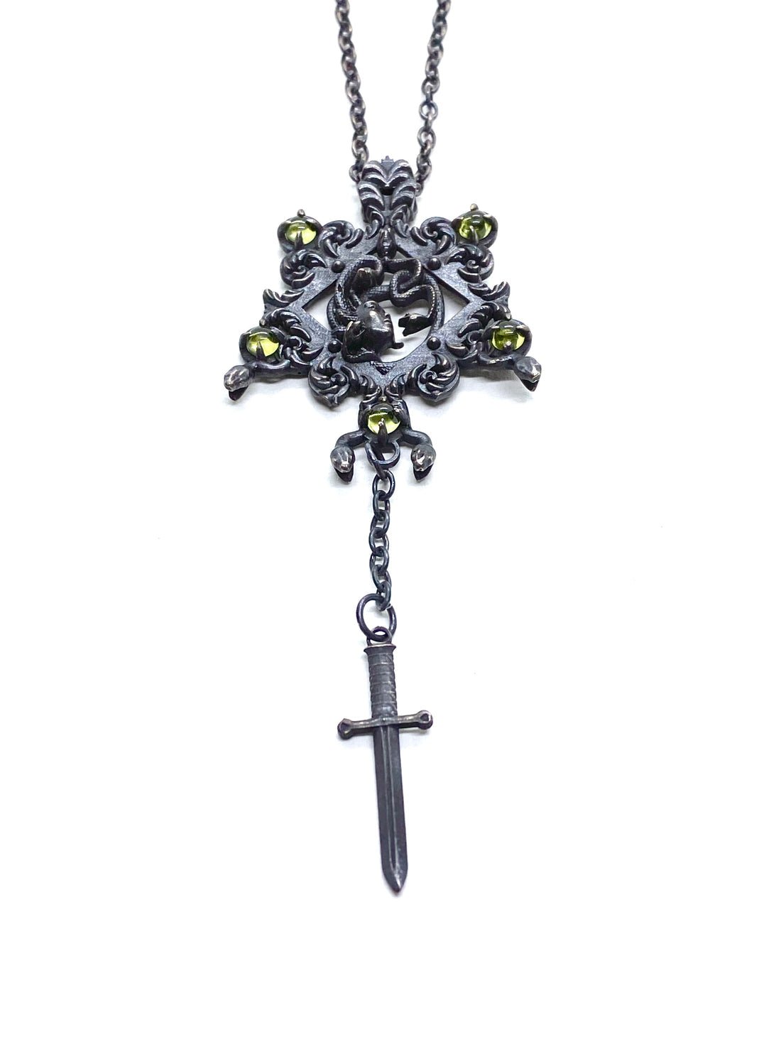 Medusa Shrine Necklace in Bronze and Peridot - Nocturne LLC