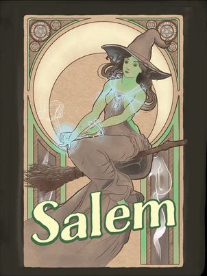 Salem Witch Art Nouveau Print - Original artwork by Salem artist, Louie Lafleur - Nocturne LLC