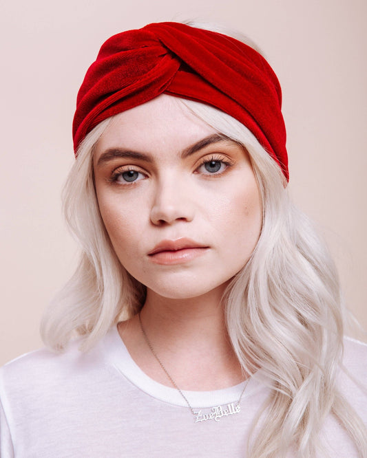 Scarlet Siren Red Velvet Turban Headband - Nocturne LLC