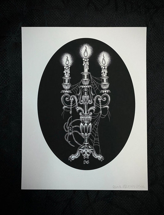 Spider Haunted Candelabra 8.5 x 11 Print - Nocturne LLC