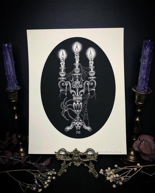 Spider Haunted Candelabra 8.5 x 11 Print - Nocturne LLC