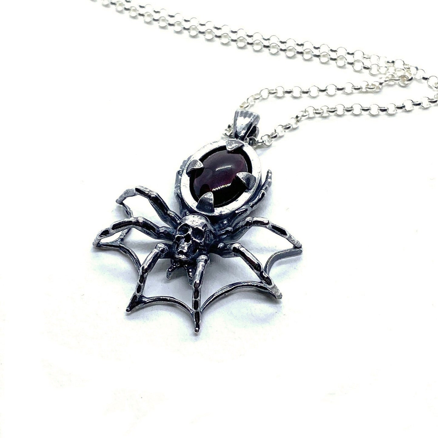 Spider Web Garnet Necklace Sterling Silver - Nocturne LLC