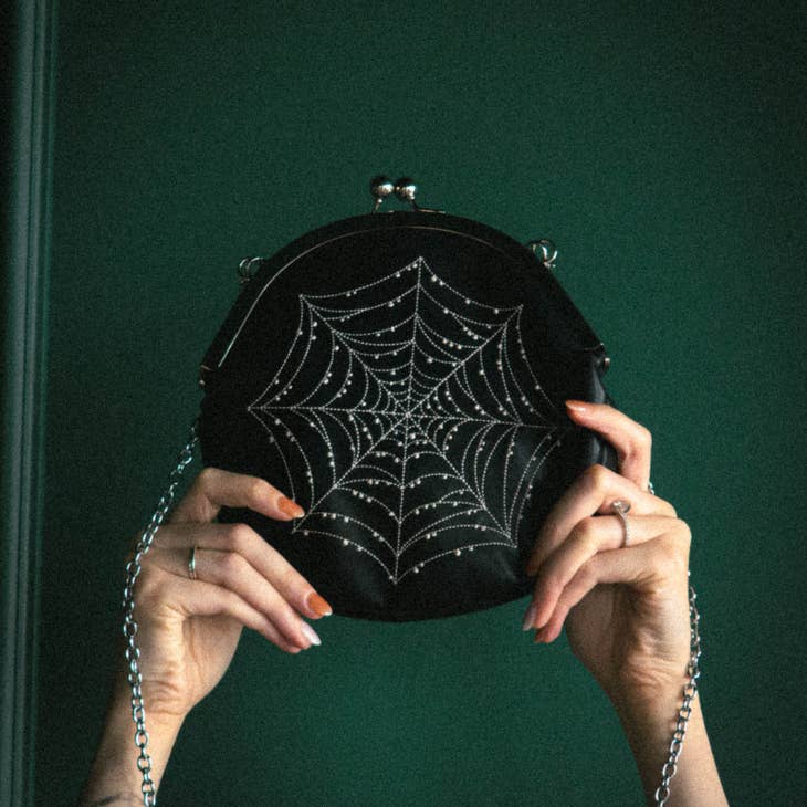 Spiderweb Convertible Clasp Handbag in Black - Nocturne LLC