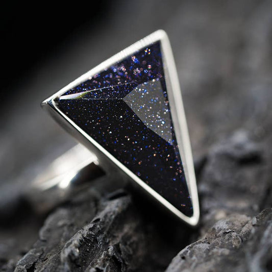 Triangle Blue Sandstone Ring - Sterling Silver - Nocturne LLC